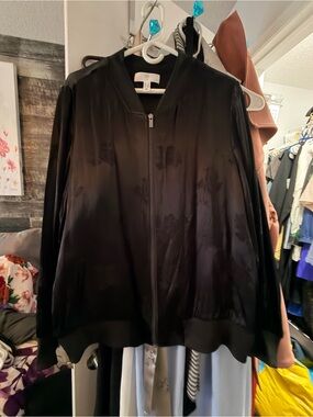 Addition Elle Black Satin Zip-Front Bomber Jacket